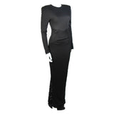 VICKY TIEL Black Jersey Gown with Sequin Lace Accents Size Small