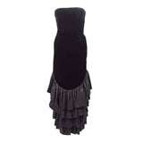 VICKY TIEL Black Velvet Gown with Tiered Silk Detail Size Small