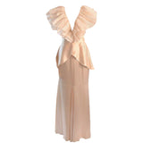 VICKY TIEL Ruffled Lace Gown with Open Back