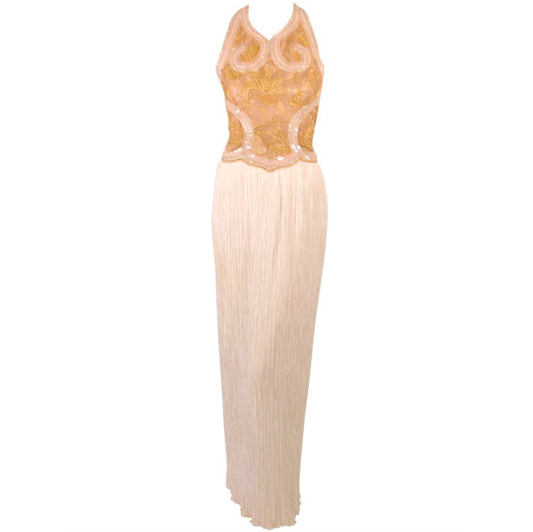 slim fit dress slacks MARY MCFADDEN Couture Gold & White Beaded Halter Neck Gown – The Paper Bag  Princess