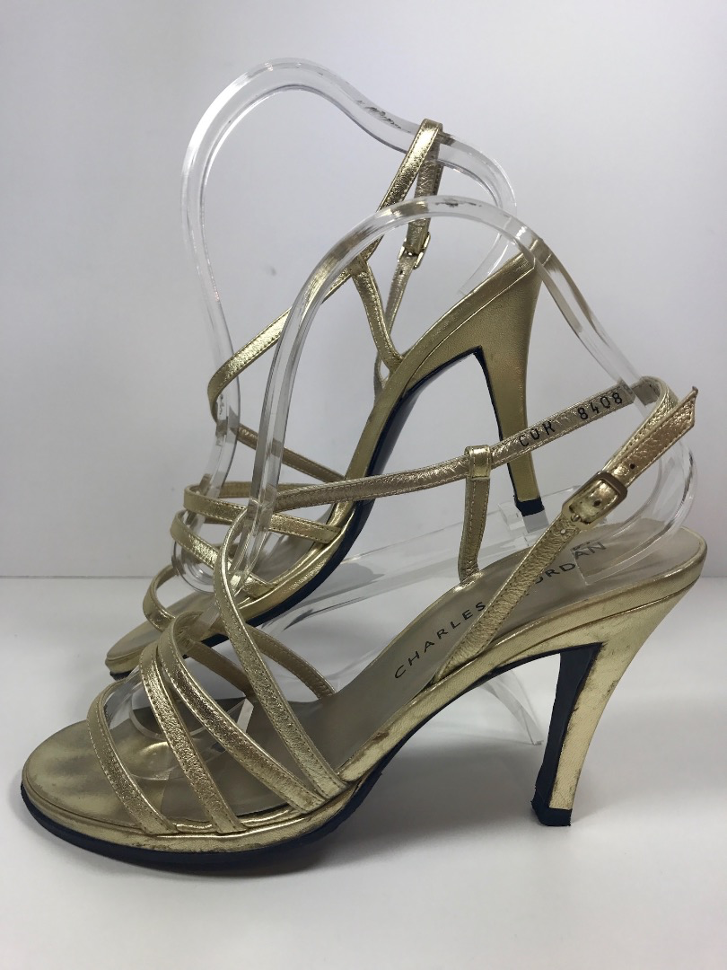 CHARLES JOURDAN Metallic Gold Leather Strappy Heels Size 1/2