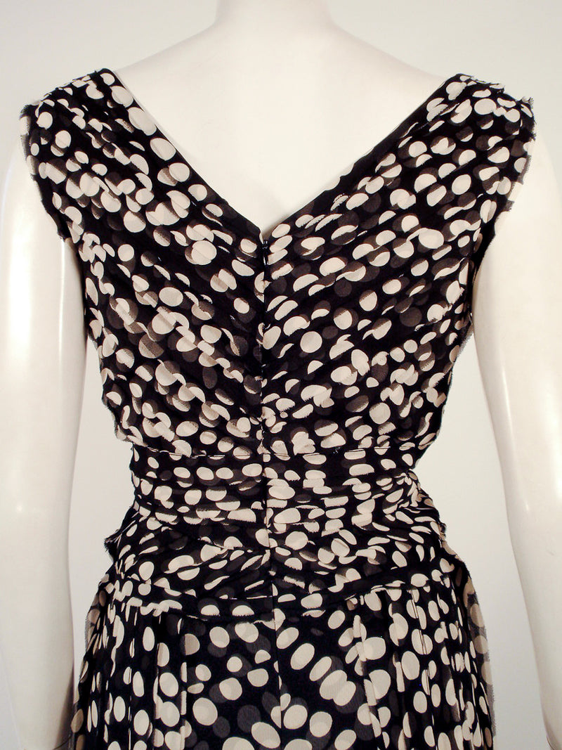 Carolina Herrera Black & White Silk Polka Dot Ruffle Dress