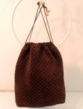 GUCCI Logo Brown Suede Drawstring Bag w/ Gold Hardware