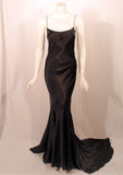 JOHN GALLIANO Navy Blue Gold Satin Bias Cut Gown with Train