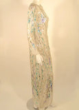 Bob Mackie White Long Sleeve Gown, with waves of Purple and Blue Beads & Sequins
