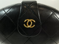 CHANEL Vintage Black Quilted Lambskin Oval Clutch w/ Logo Tassel