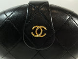 CHANEL Vintage Black Quilted Lambskin Oval Clutch w/ Logo Tassel