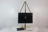 GUCCI 1960s Black Lizard Leather Handbag with Mini Wallet and Mirror