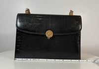 GUCCI 1960s Black Lizard Leather Handbag with Mini Wallet and Mirror