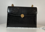 GUCCI 1960s Black Lizard Leather Handbag with Mini Wallet and Mirror