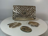 JUDITH LEIBER Gold Snake Quilted Clutch Detachable Strap, Coin Purse, & Mirror