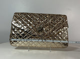 JUDITH LEIBER Gold Snake Quilted Clutch Detachable Strap, Coin Purse, & Mirror