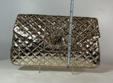JUDITH LEIBER Gold Snake Quilted Clutch Detachable Strap, Coin Purse, & Mirror