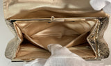 JUDITH LEIBER Gold Snake Quilted Clutch Detachable Strap, Coin Purse, & Mirror