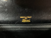 GUCCI 1960s Black Lizard Leather Handbag with Mini Wallet and Mirror