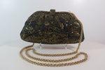 CHANEL Vintage Gold Black Glitter Evening Bag with Chain Strap