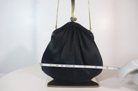 JUDITH LEIBER Black Satin Evening Bag with Jet Black Rhinestones