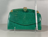 JUDITH LEIBER Green Lizard Skin Wallet with Gold Clasp