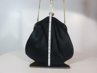 JUDITH LEIBER Black Satin Evening Bag with Jet Black Rhinestones