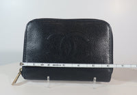 CHANEL Black Leather Wallet with Stitched Logo