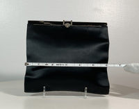 A LA REINE DES FÉES Black Satin Clutch with Rhinestone Clasp