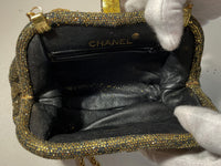 CHANEL Vintage Gold Black Glitter Evening Bag with Chain Strap