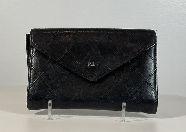 CHANEL Black Leather Quilted Wallet