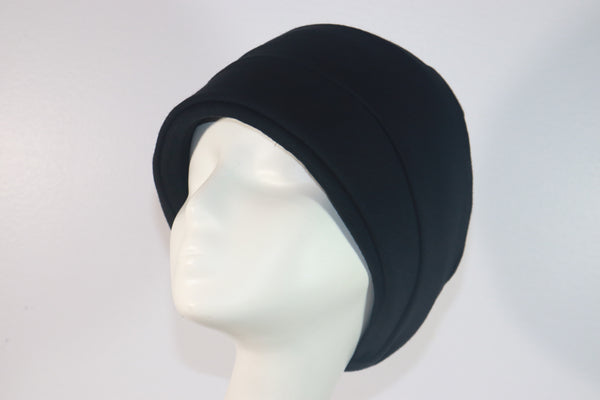 GIVENCHY 1960s Custom Black Wool Jersey Pleated Hat