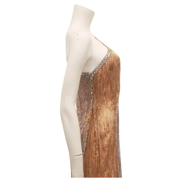 BOB MACKIE Asymmetrical Glass Bead and Sequined Gown with Beaded Fring The Paper Bag Princess BOB MACKIE Asymmetrical Glass Bead and Sequined Gown with Beaded Fring The Paper Bag Princess