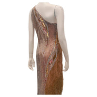 BOB MACKIE Asymmetrical Glass Bead and Sequined Gown with Beaded Fringe