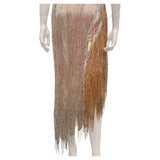 BOB MACKIE Asymmetrical Glass Bead and Sequined Gown with Beaded Fringe