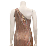 BOB MACKIE Asymmetrical Glass Bead and Sequined Gown with Beaded Fringe