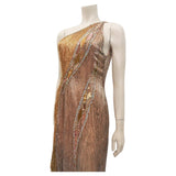 BOB MACKIE Asymmetrical Glass Bead and Sequined Gown with Beaded Fringe