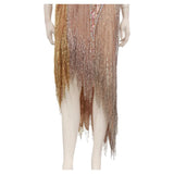 BOB MACKIE Asymmetrical Glass Bead and Sequined Gown with Beaded Fringe