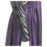 BOB MACKIE Purple Open Back Tea Length Gown with Beaded Bodice and Sleeves