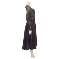 BOB MACKIE Purple Open Back Tea Length Gown with Beaded Bodice and Sleeves