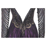 BOB MACKIE Purple Open Back Tea Length Gown with Beaded Bodice and Sleeves