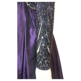 BOB MACKIE Purple Open Back Tea Length Gown with Beaded Bodice and Sleeves