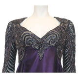 BOB MACKIE Purple Open Back Tea Length Gown with Beaded Bodice and Sleeves