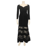 GIVENCHY COUTURE Black Velvet Gown with Mesh & Diamond Stripe Skirt Detail