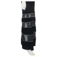 GIVENCHY COUTURE Black Velvet Gown with Mesh & Diamond Stripe Skirt Detail