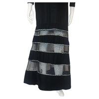 GIVENCHY COUTURE Black Velvet Gown with Mesh & Diamond Stripe Skirt Detail