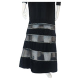 GIVENCHY COUTURE Black Velvet Gown with Mesh & Diamond Stripe Skirt Detail