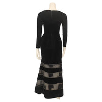 GIVENCHY COUTURE Black Velvet Gown with Mesh & Diamond Stripe Skirt Detail