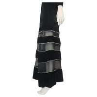 GIVENCHY COUTURE Black Velvet Gown with Mesh & Diamond Stripe Skirt Detail