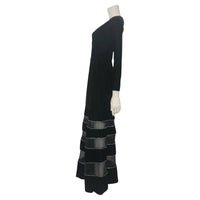 GIVENCHY COUTURE Black Velvet Gown with Mesh & Diamond Stripe Skirt Detail