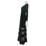 GIVENCHY COUTURE Black Velvet Gown with Mesh & Diamond Stripe Skirt Detail