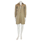 YVES SAINT LAURENT Khaki Cotton Lace-Up Safari Mini Dress