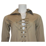 YVES SAINT LAURENT Khaki Cotton Lace-Up Safari Mini Dress