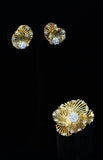 BOUCHER Vintage Gold Tone Earrings and Brooch Set with Rhinestones